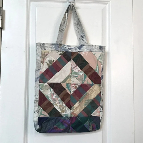 Vintage Handmade Quilted Floral Abstract Patchwork Shoulder Tote Bag - Picture 7 of 10